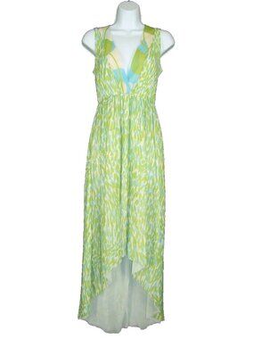 Sweet Pea Stacy Frati Blue Green Dress S Hi Lo Nylon Mesh Vneck Sleeveless